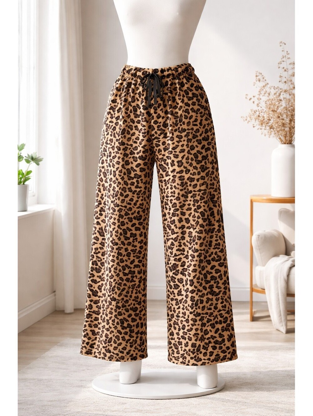 Leopard Print Wide Leg Pants Pajamas Pull  On Xl  32 Insm 36 Long